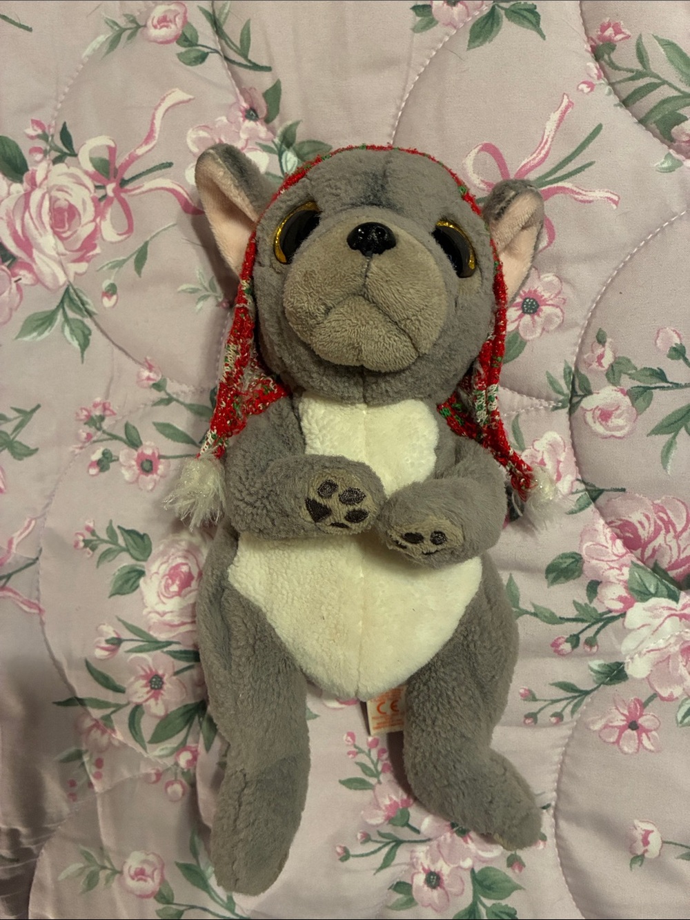 Ty Grey and Cream Plush Christmas Dog Nordic with Red Festive Hat